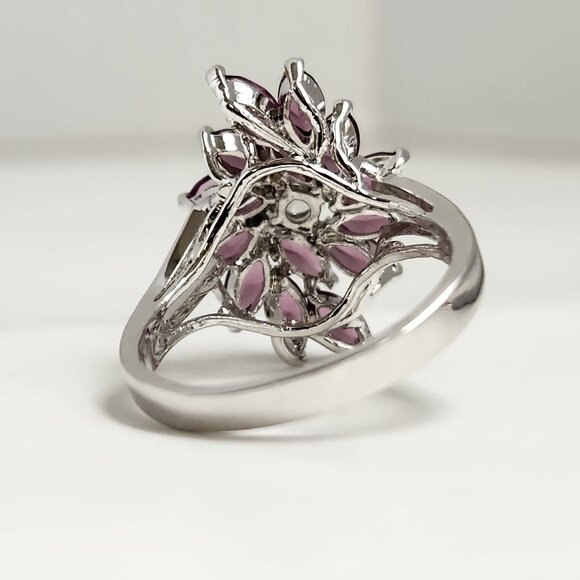 HOLD 1997 Vintage Marquise Amethyst Cluster Ring Stamped "18KGE" "KAOS" Size 9 - Picture 6 of 14